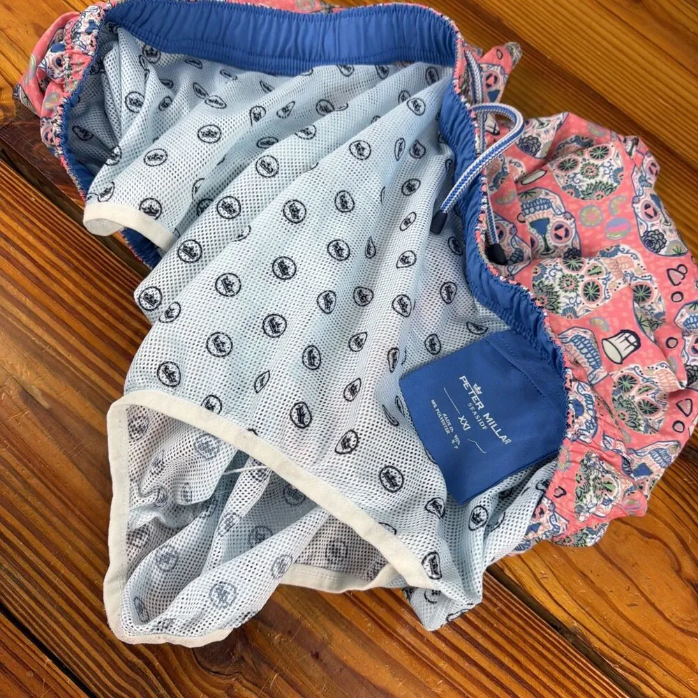 Peter Millar Seaside Swim Trunks Mens XXL Skulls Board Shorts